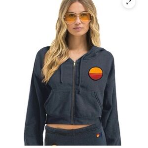 Aviator Nation zip up cropped hoodie